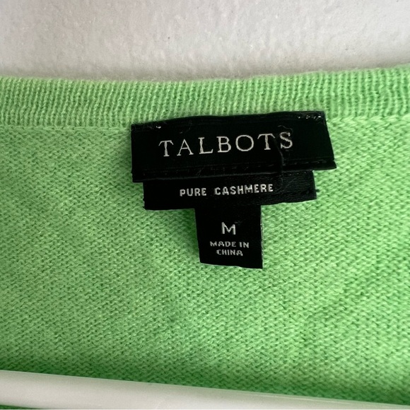 Talbots Womens 100% Cashmere Crew Neck Pullover Sweater Sz M Green Lightweight - Picture 2 of 8